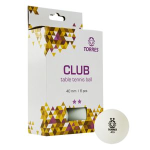 Мяч для наст. тенниса TORRES Club 2*, арт. TT21014, диам. 40+мм, упак. 6 шт, белый Диаметр 40+ TORRES TT21014