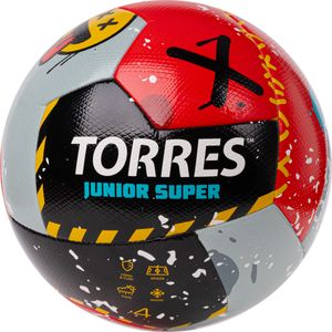 Мяч футб. TORRES Junior-4 Super, F323304, р.4, ПУ,4 сл,12п, гибрид.сш,  крас-чёрн-сер 4 TORRES F323304