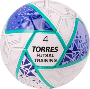 Мяч футзал. TORRES Futsal Training, FS323674, р.4, 32 пан. ПУ, 4 подкл. слоя, бело-фиолет-зел 4 TORRES FS323674