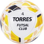 Мяч футзал. "TORRES Futsal Club", арт.FS32084, р.4, 10 пан. PU, 4 под. сл, гибрид. сш. бело-зол-чер 4 TORRES FS32084