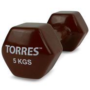 Гантель TORRES 5кг, PL522207, металл в виниловой оболочке, форма шестигранник, коричневый TORRES PL522207