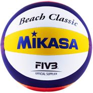 Мяч вол. пляжн. MIKASA BV551C, мягкая синт.кожа (ПУ),маш.сш.,10 пан, бут.кам,нейлон.к,бел-син-желт 5 MIKASA BV551C